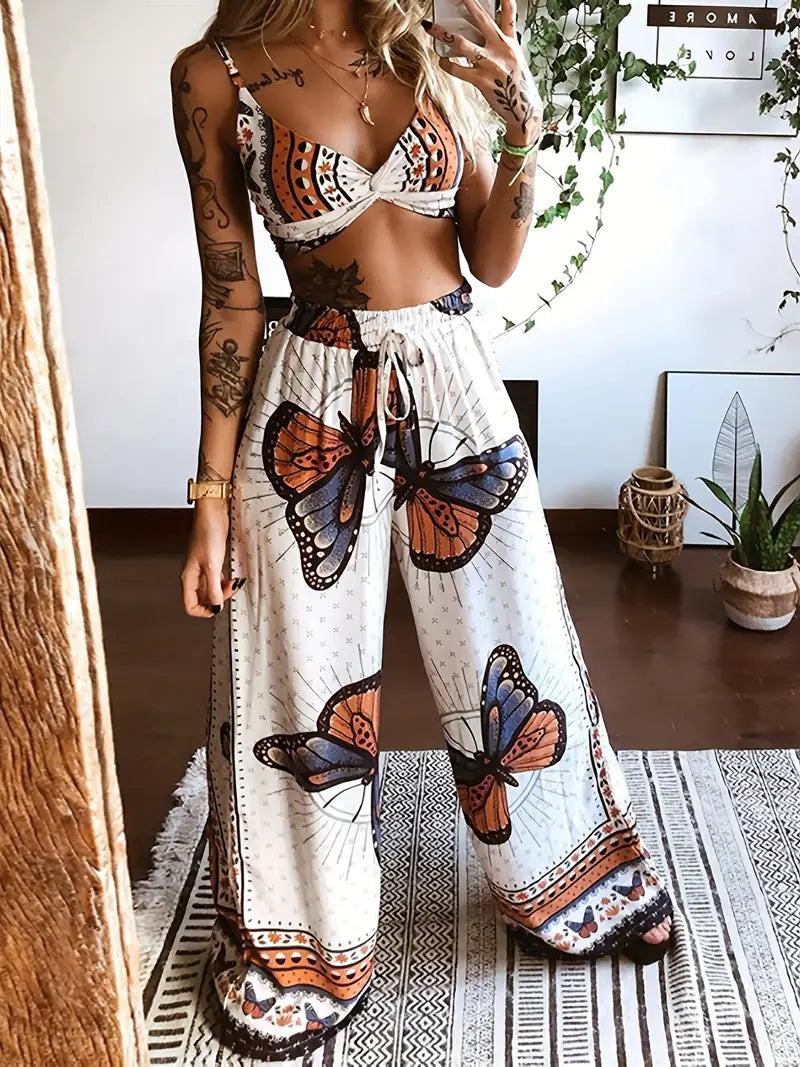 Butterfly Print Two-piece Set