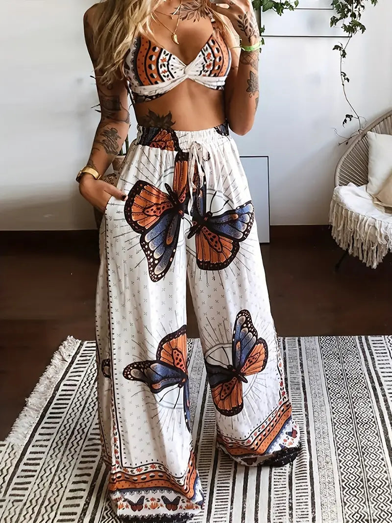 Butterfly Print Two-piece Set